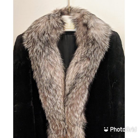 Vintage Sheared Black Muskrat Coat with Fox Trim - Picture 3 of 6